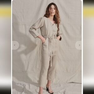 OZMA Canerom Linen Jumpsuit S Natural Tan